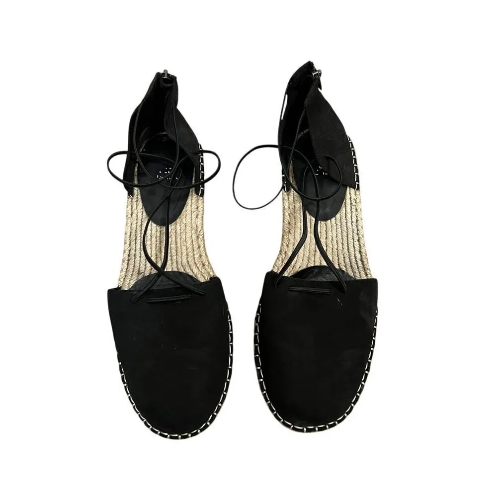 Eileen Fisher Lace Up Espadrille Sandals Size 11 Black Suede Minimal Vacation
